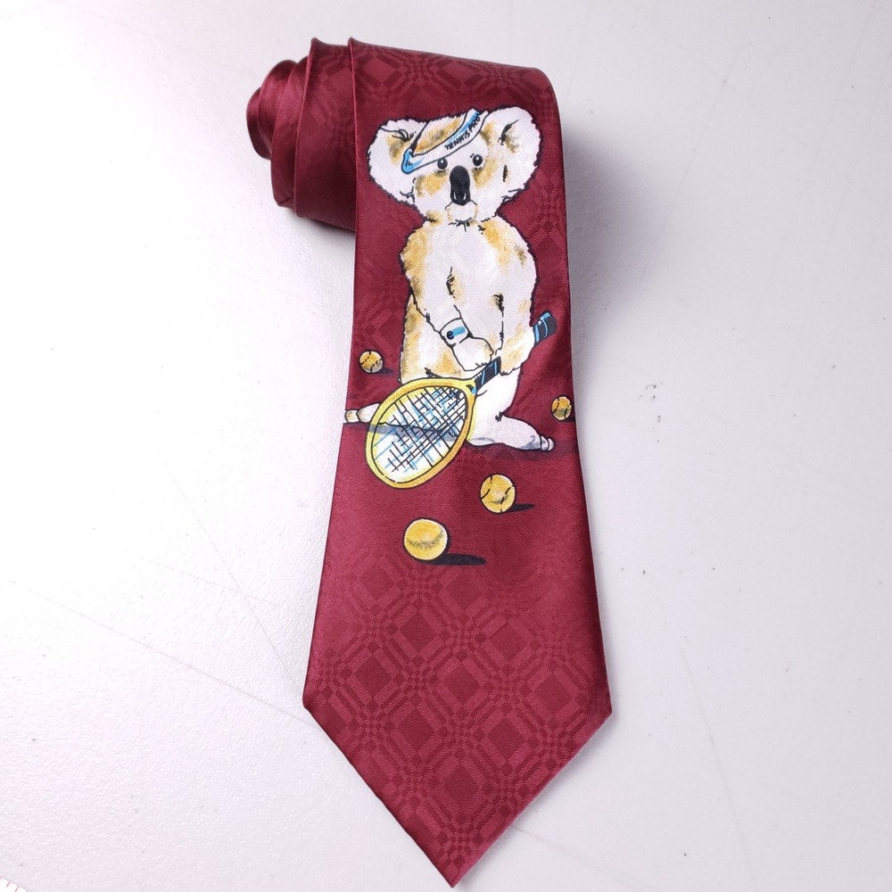Designs by A. Rogers Novelty Tie Koala Tennis‎ Retro 90s Y2K Fun Neckwear